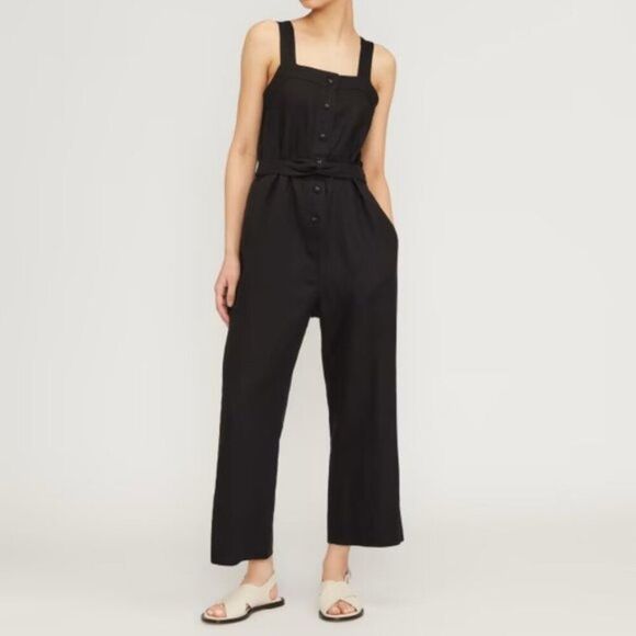 Everlane The Linen Picnic Straight Leg Square Neck Jumpsuit Washed Black 4 - Picture 1 of 13